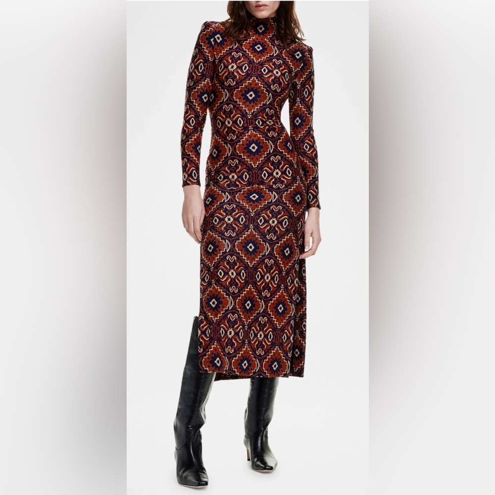 SMYTHE Medallion Geometric Patterned Long Sleeve Side Slit Dress